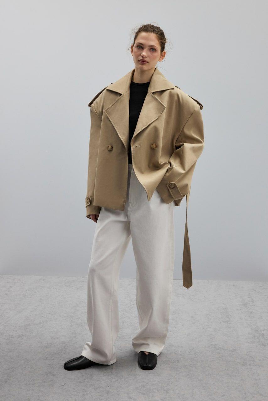 BLANK Cropped Trench Coat with Accent Shoulders