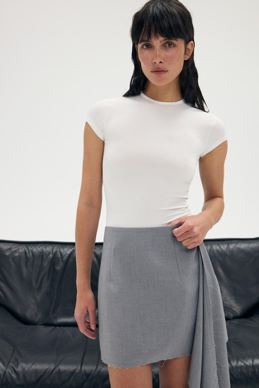 GABI Mini Skirt with Unfinished Hem and Train