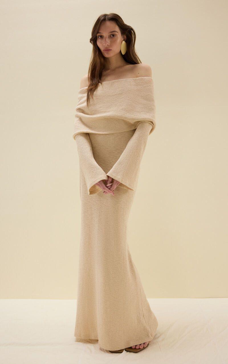 JOSEPHINE Premium Boucle Turn-Down Maxi Dress