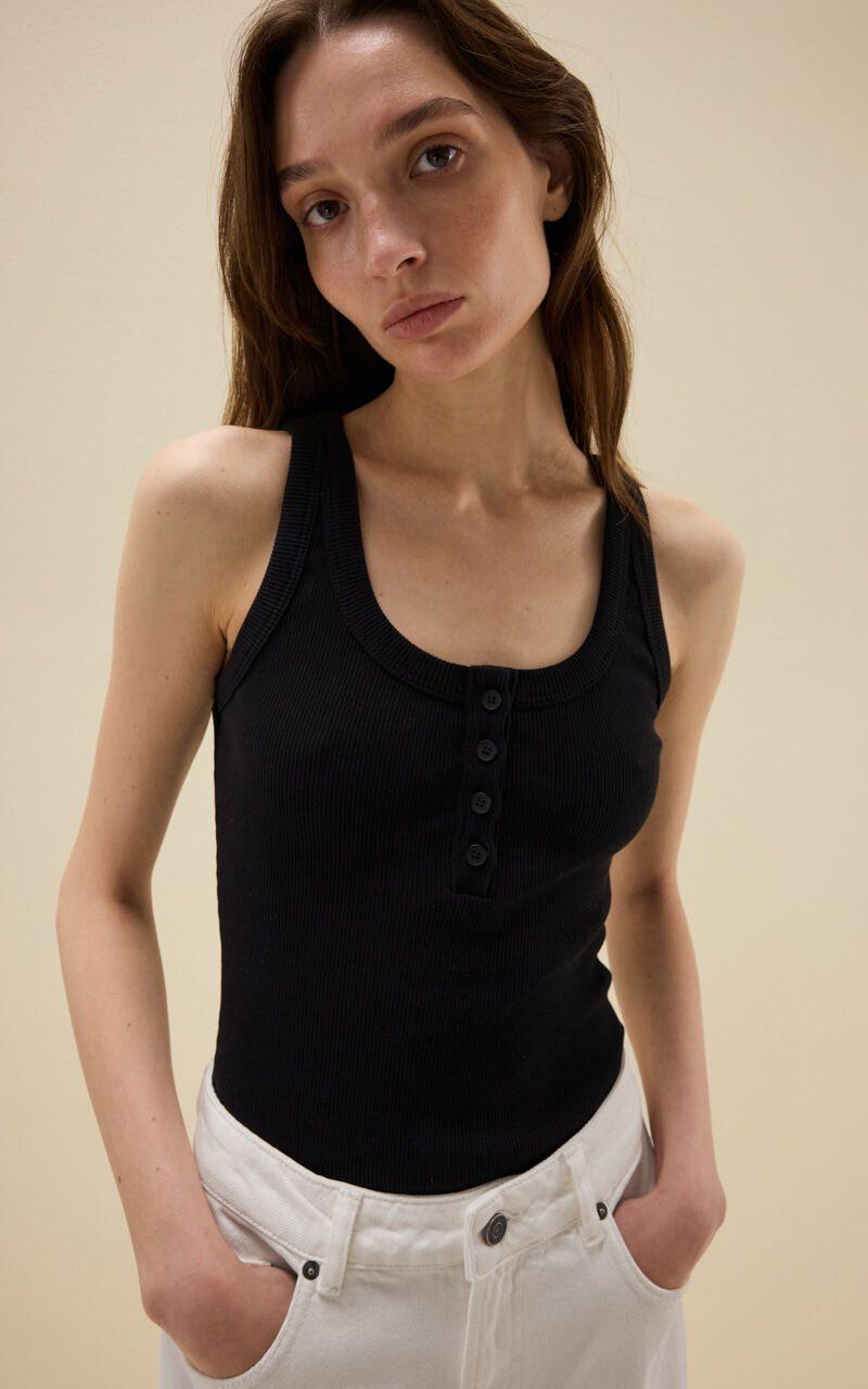 Ribbed Tank Top with Buttons