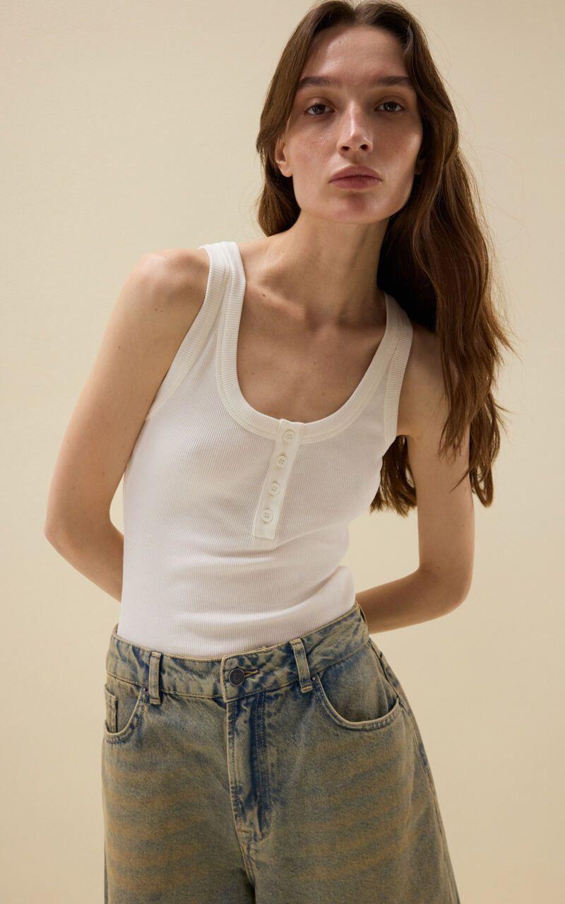 Ribbed Tank Top with Buttons