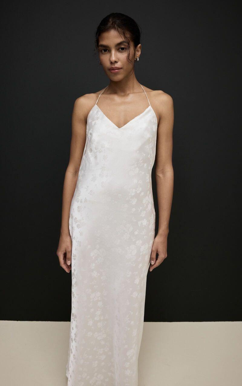 ROSE Satin Maxi Slip Dress Milky