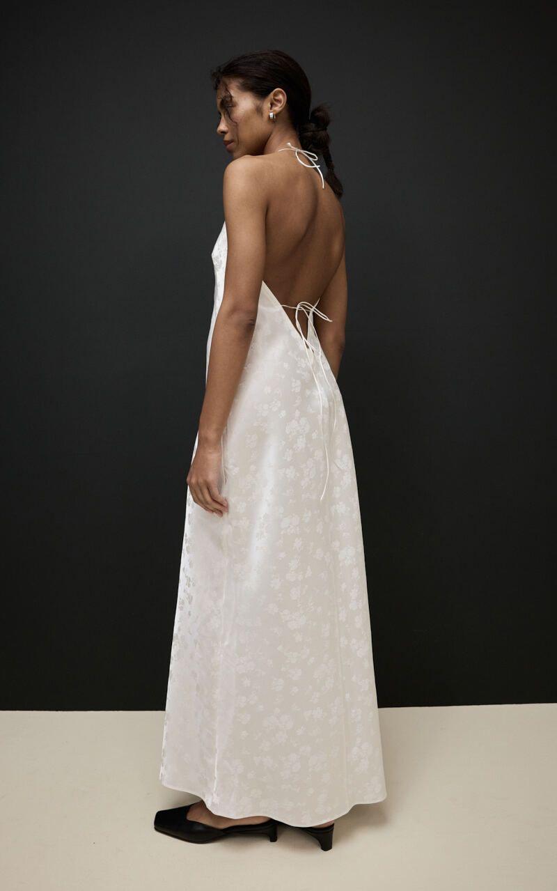 ROSE Satin Maxi Slip Dress Milky
