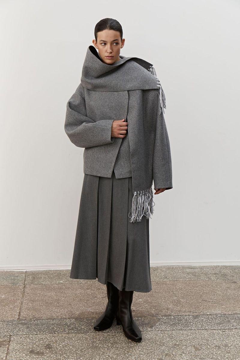 ANNEKE Short Wrap Coat with Scarf