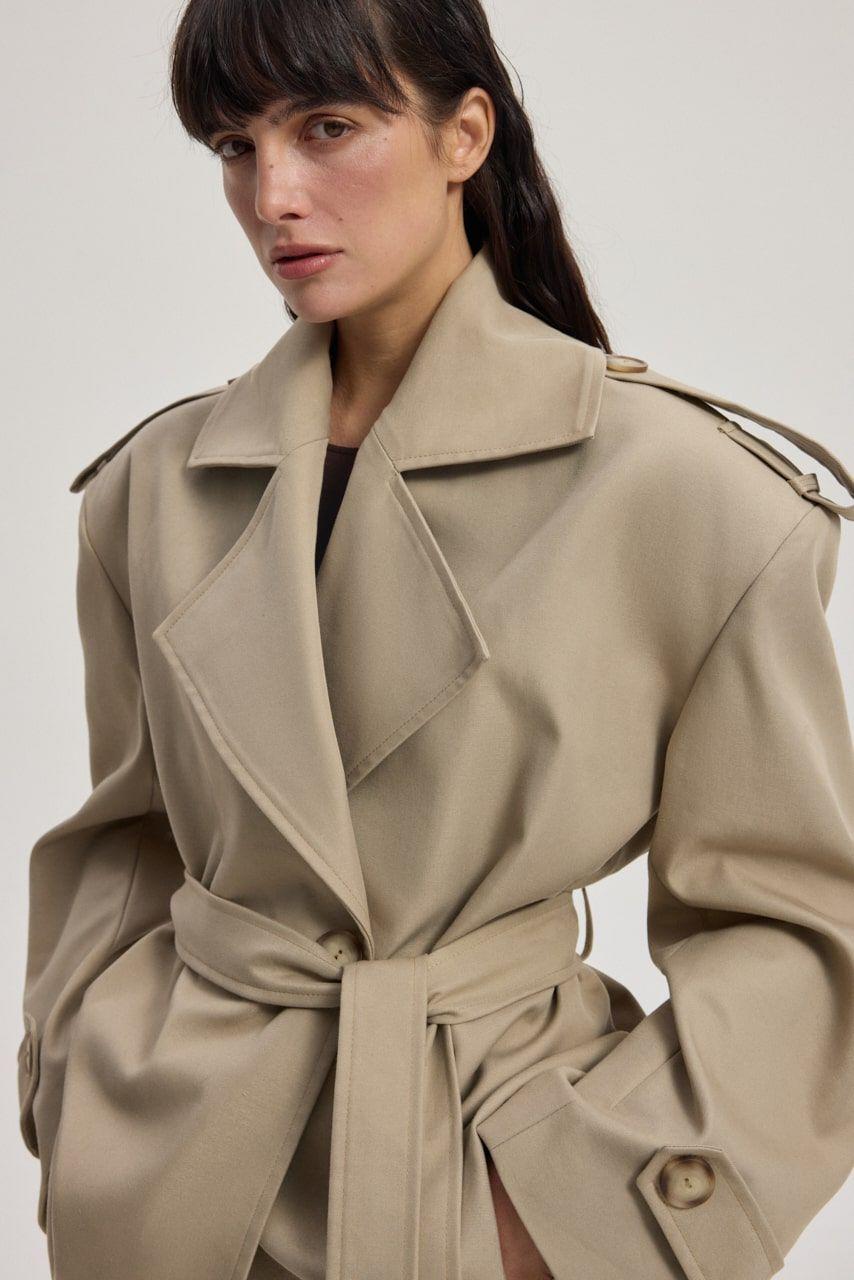 BLANK Cropped Trench Coat with Accent Shoulders