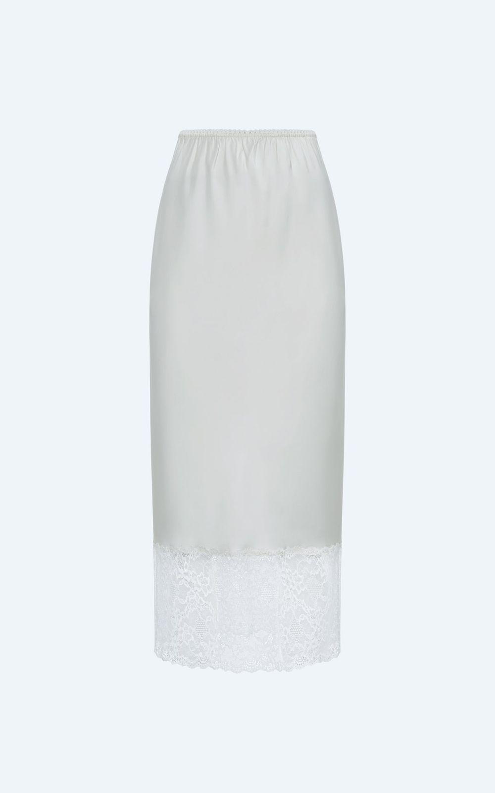 Satin Midi Skirt with Lace