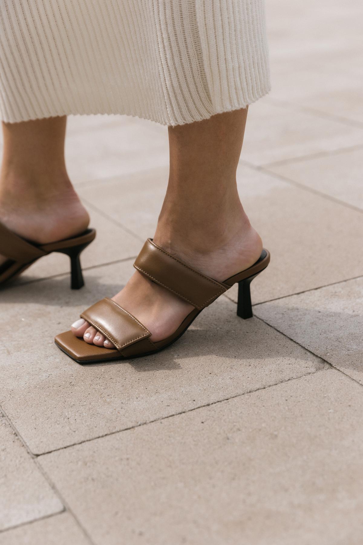 Heeled Leather Mules with Straps