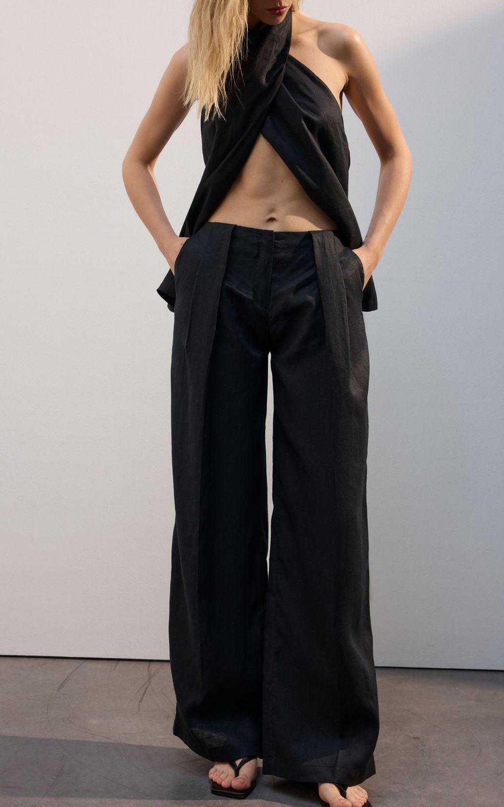 Organic Hemp Mid Rise Palazzo Pants Black