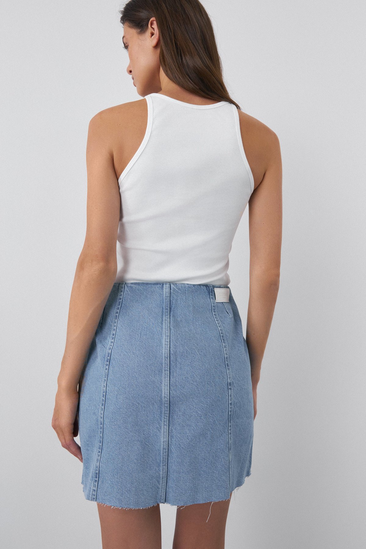 Denim Mini Skirt with Unfinished Hem
