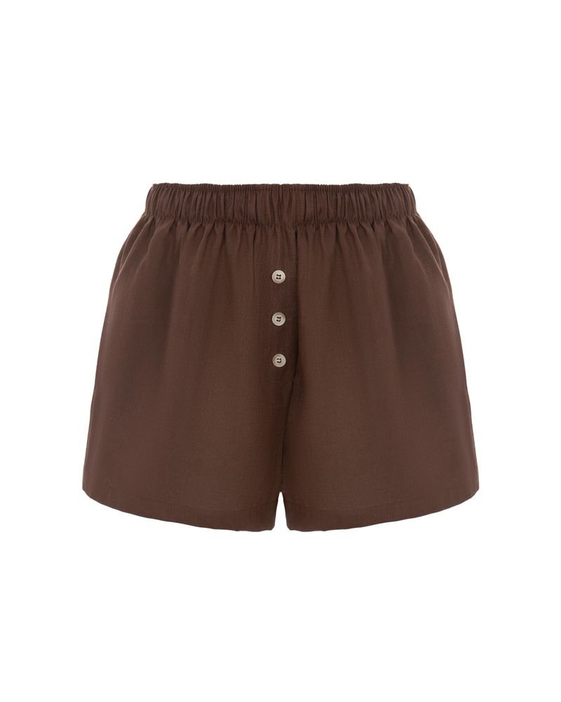 Elastic Waist Shorts with Buttons