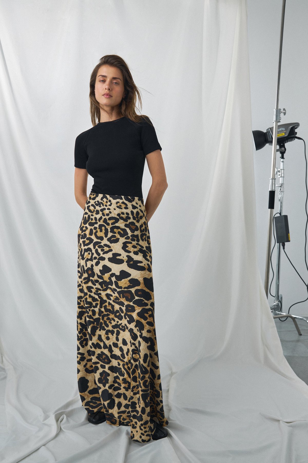 Animal Print Satin Maxi Skirt