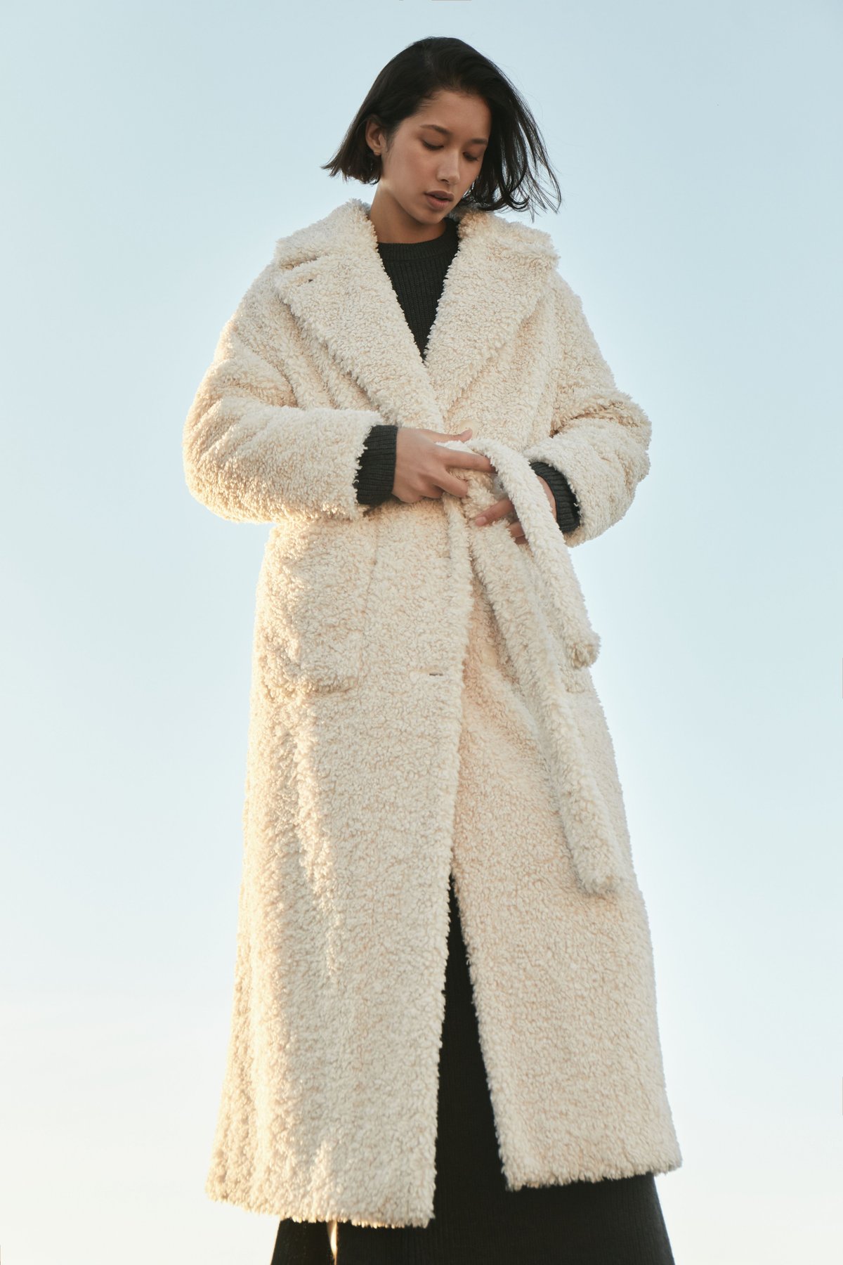 Faux Shearling Winter Wrap Coat