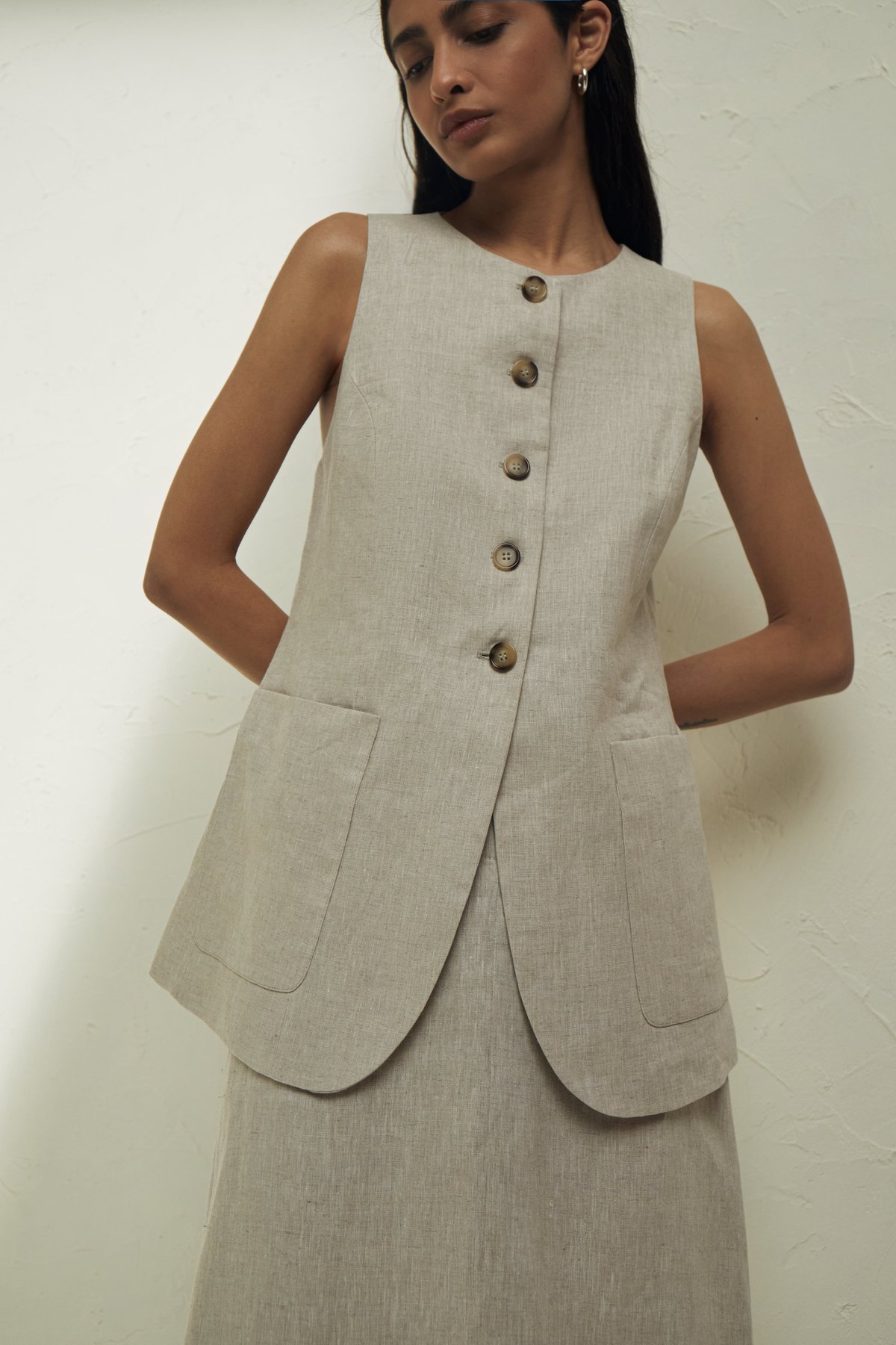 Hemp High Neck Vest with Button Closures and Back Tie