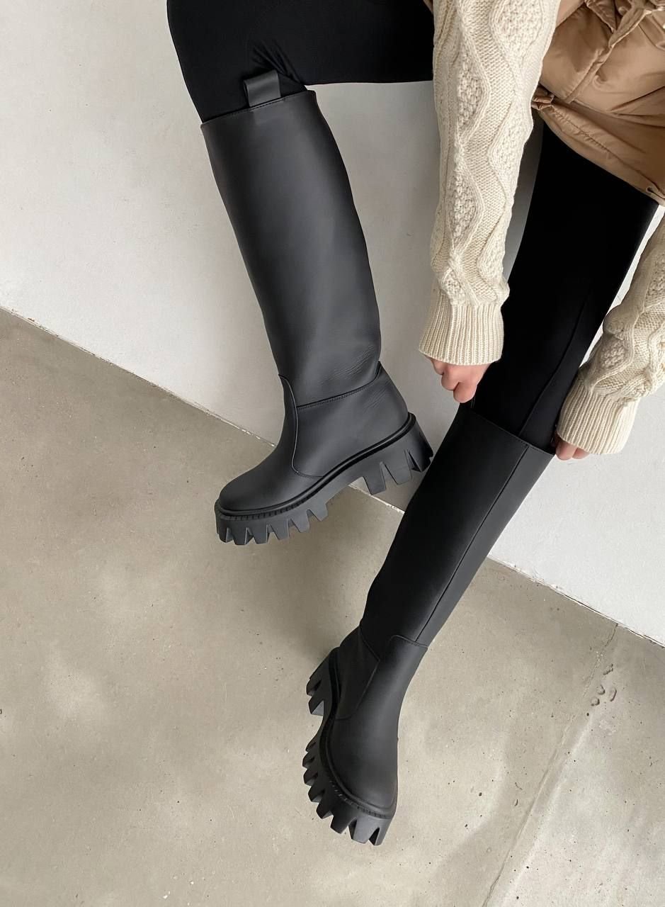 Matte Leather Straight Boots