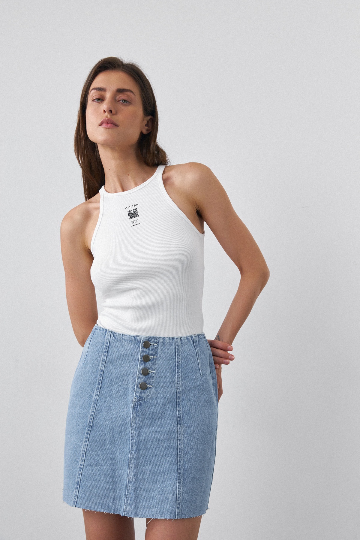 Denim Mini Skirt with Unfinished Hem