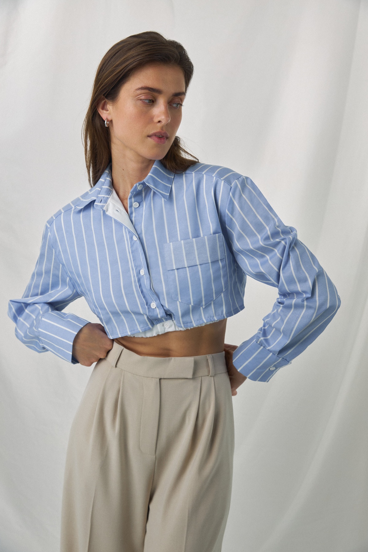 Stripped Crop Shirt with Elastic Waist