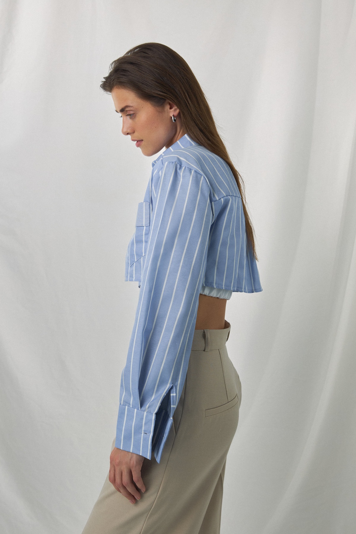 Stripped Crop Shirt with Elastic Waist