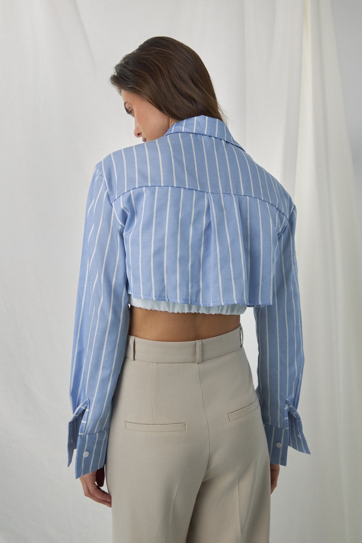 Stripped Crop Shirt with Elastic Waist