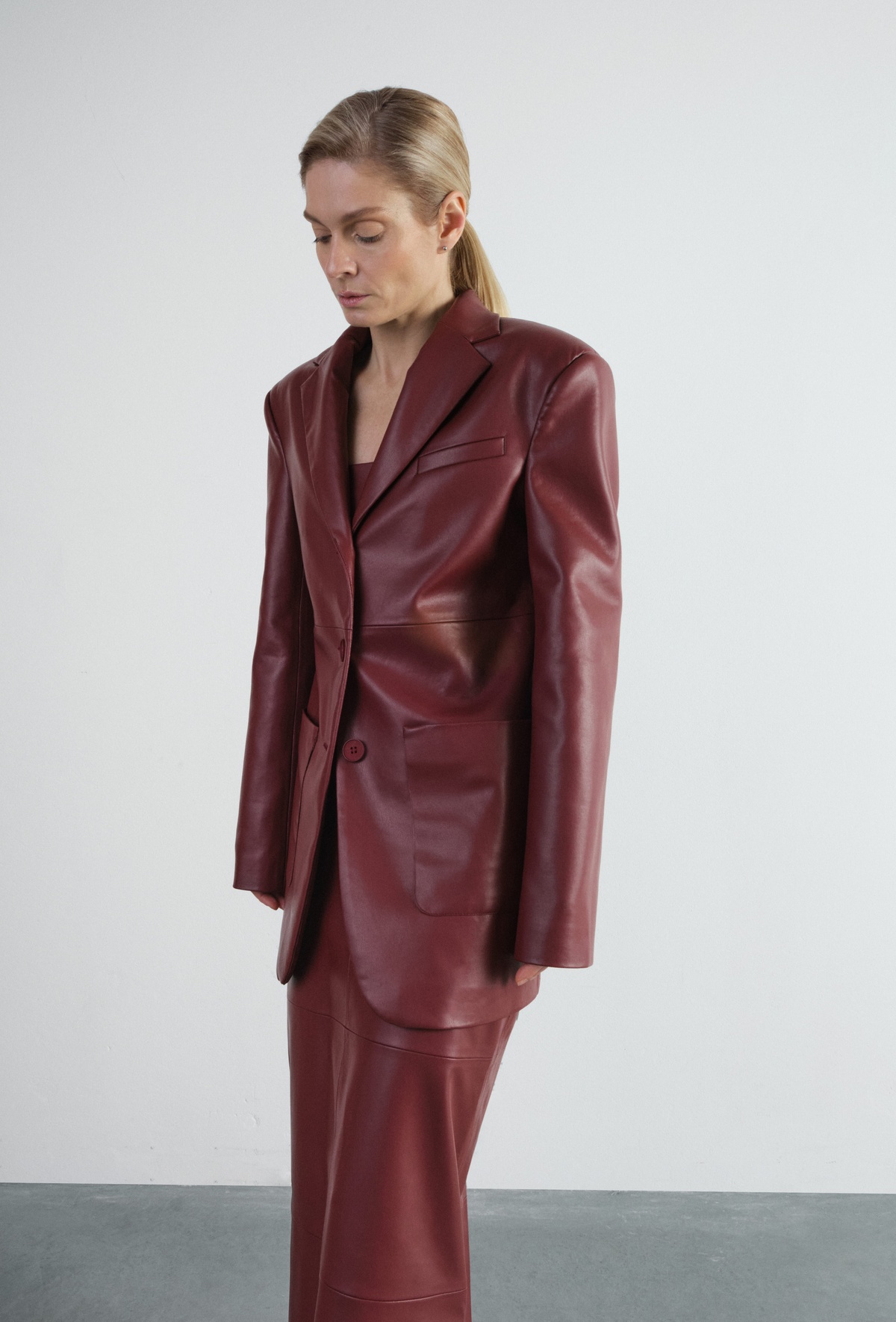 Single-Breasted Faux Leather Blazer