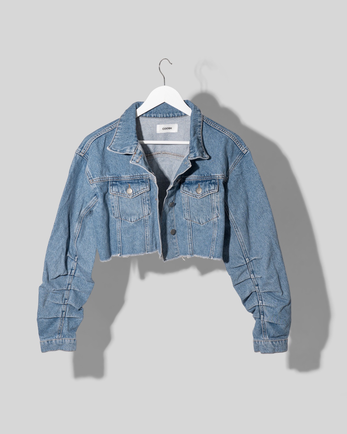 Cropped Denim Jacket with Unfinished Hem