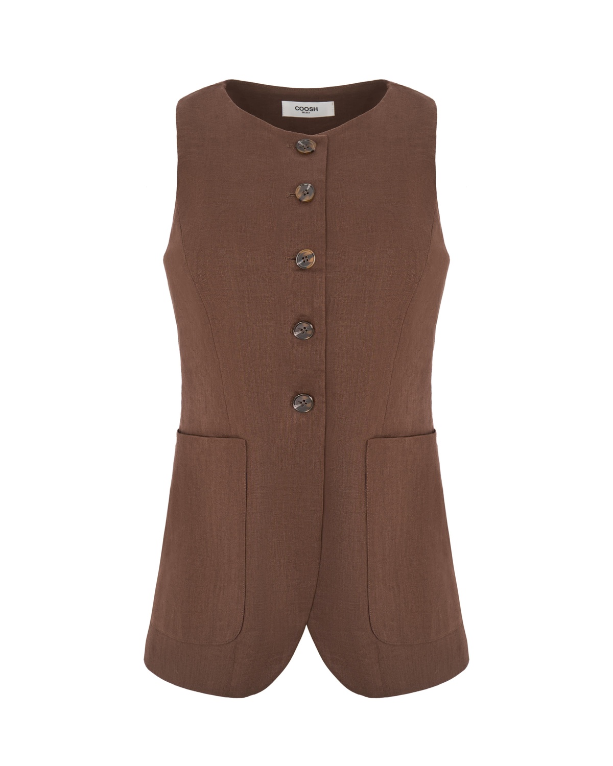 Hemp High Neck Vest with Button Closures and Back Tie