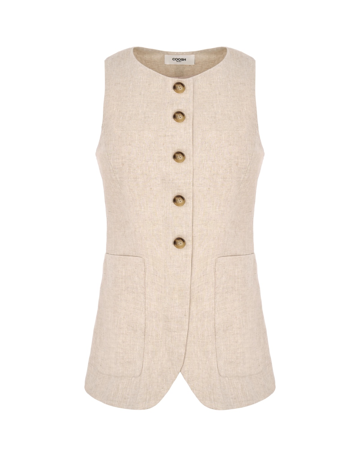 Hemp High Neck Vest with Button Closures and Back Tie