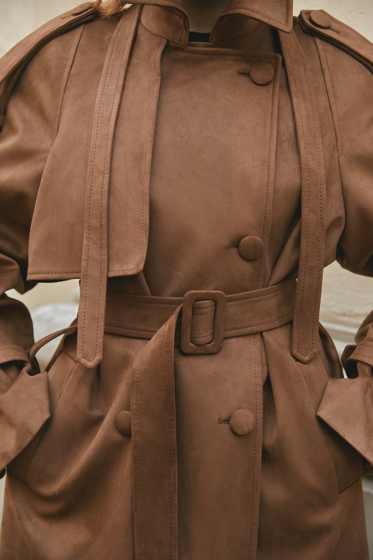 Premium Faux Suede Trench Coat