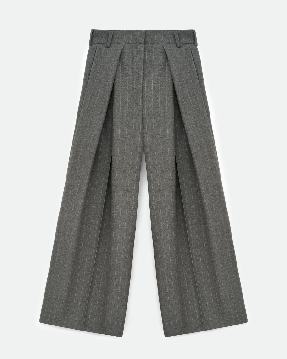 Wool Blend Striped Wide Pants