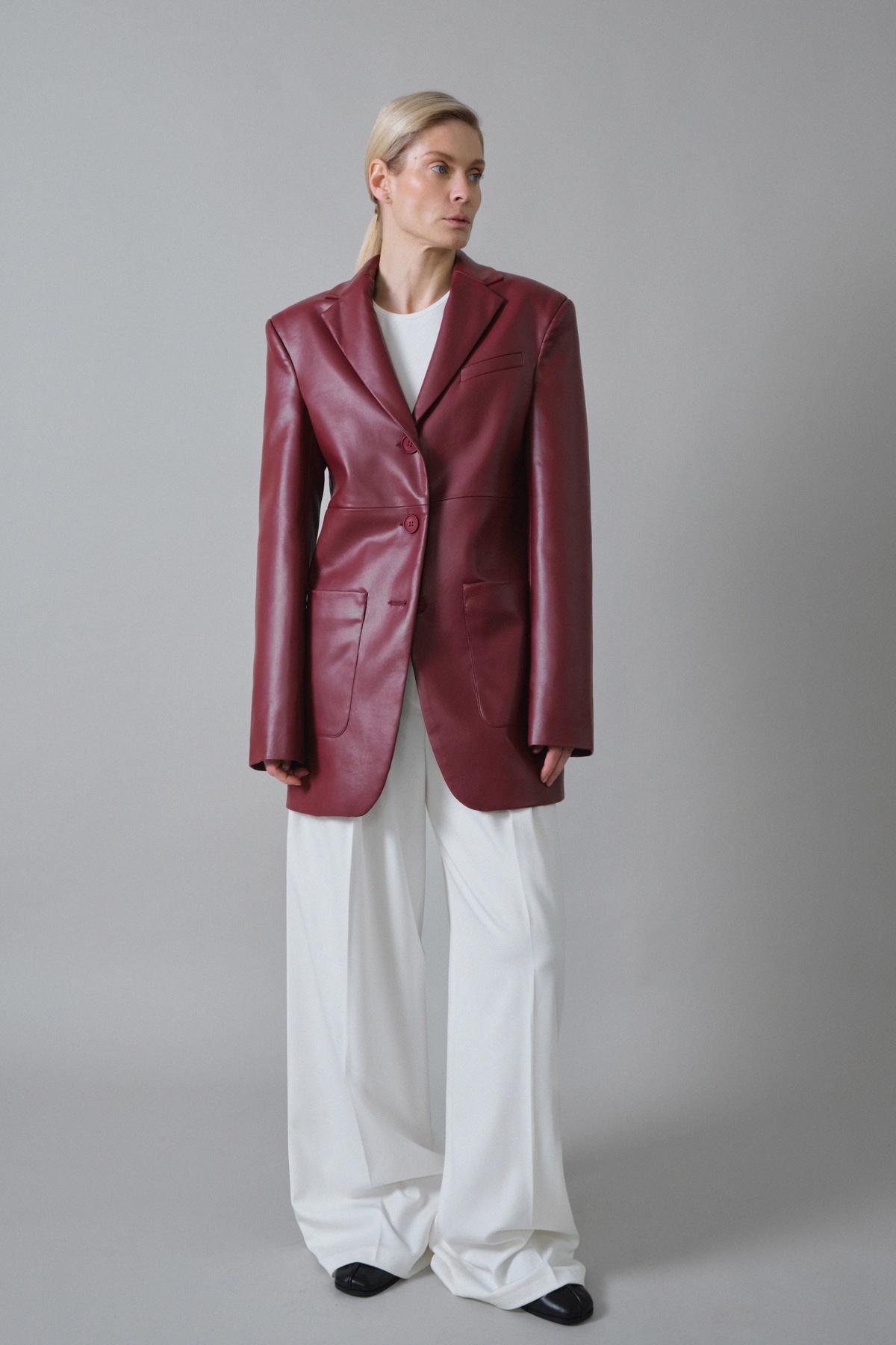 Single-Breasted Faux Leather Blazer