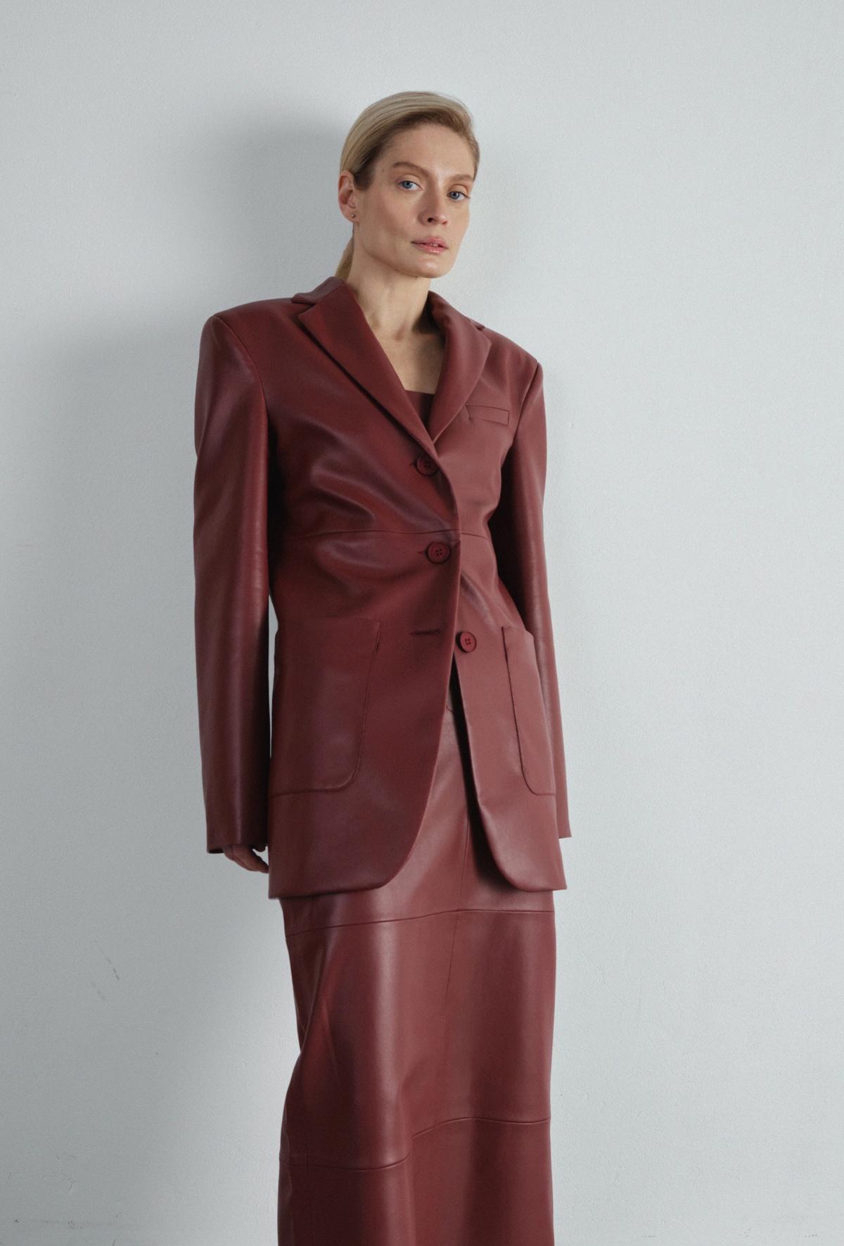 Single-Breasted Faux Leather Blazer