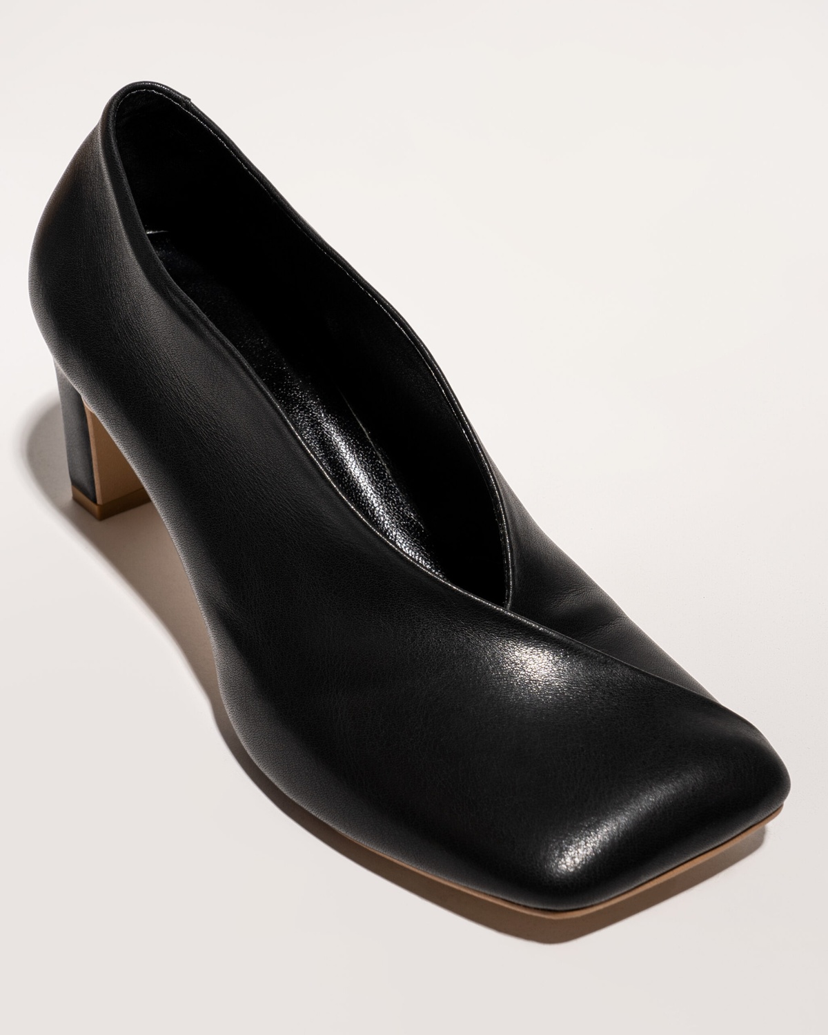 Square Toe Leather Shoes with Wide Heels