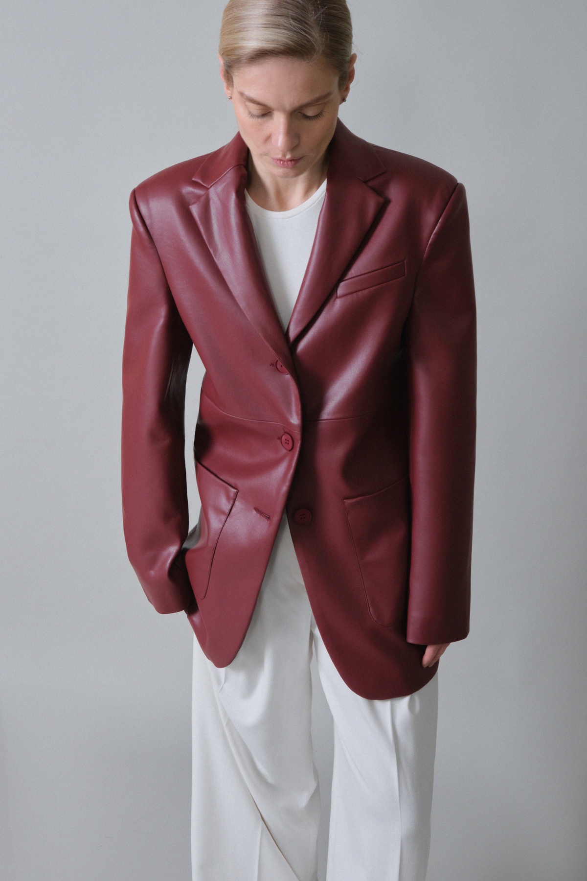 Single-Breasted Faux Leather Blazer