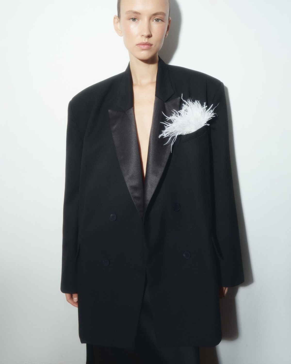 Oversized Double-Breasted Blazer with Satin Lapels