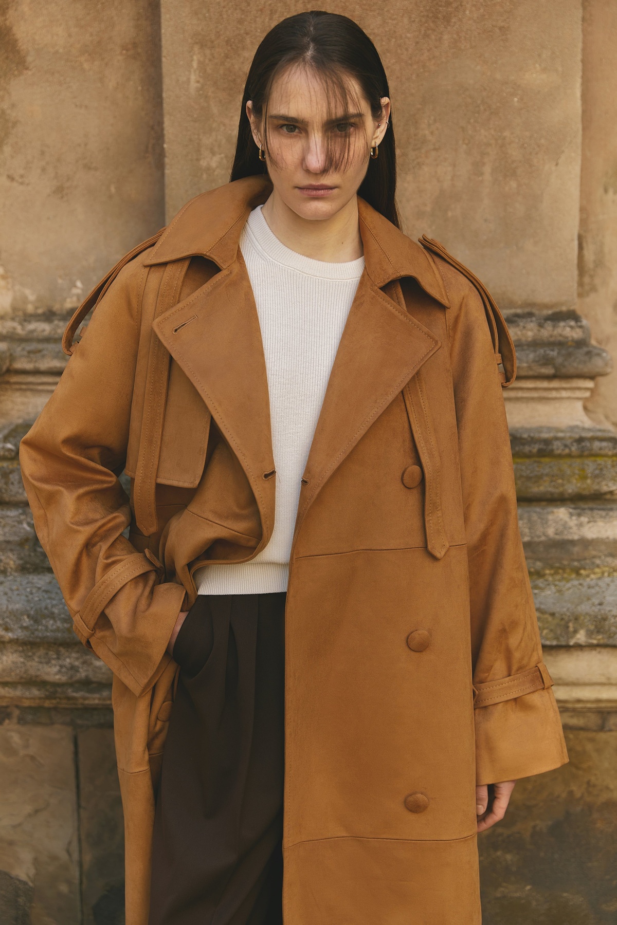 Premium Faux Suede Trench Coat
