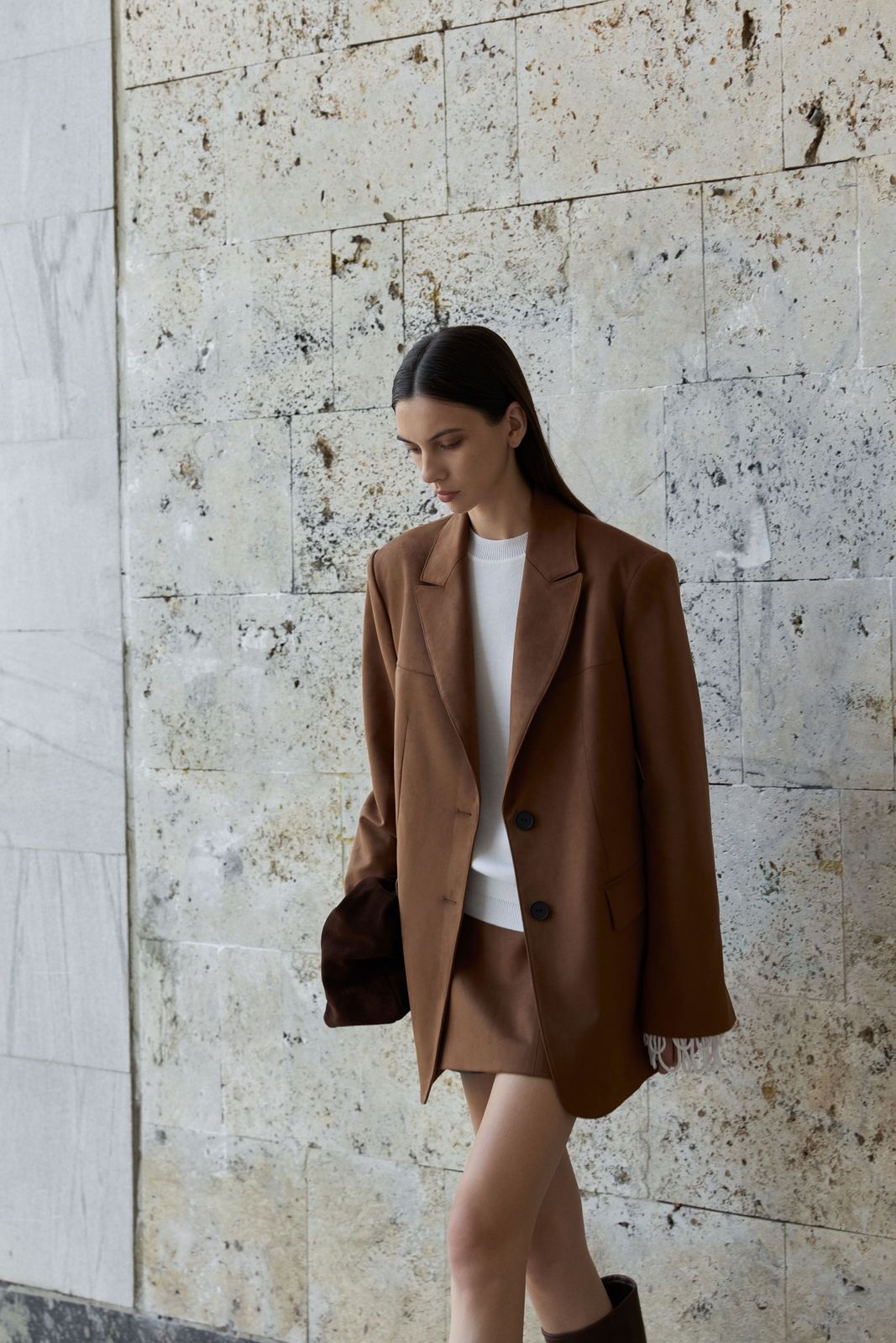 Premium Faux Suede Single-Breasted Blazer 