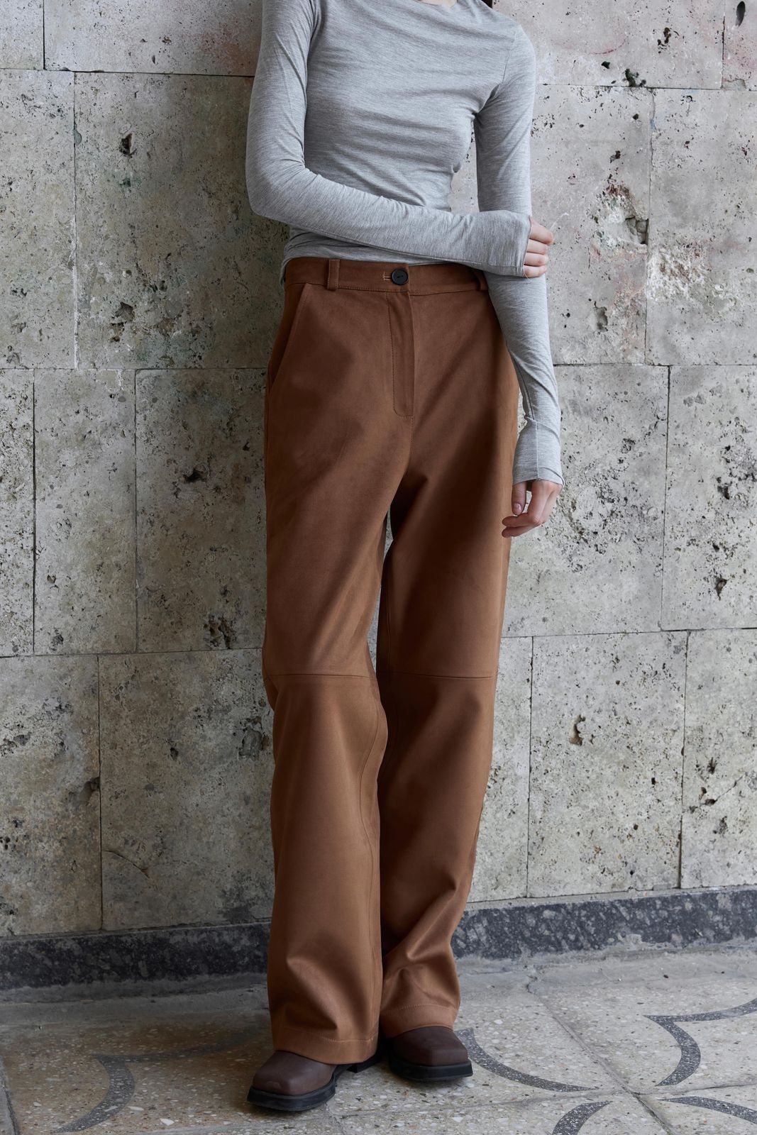 Premium Faux Suede Straight Cut Pants