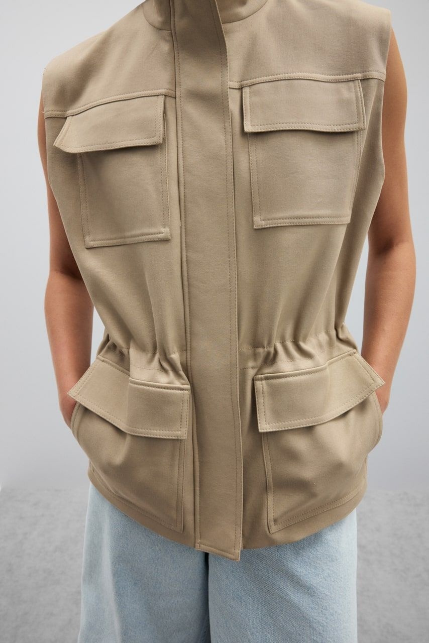 Cargo Vest with Stand-up Collar