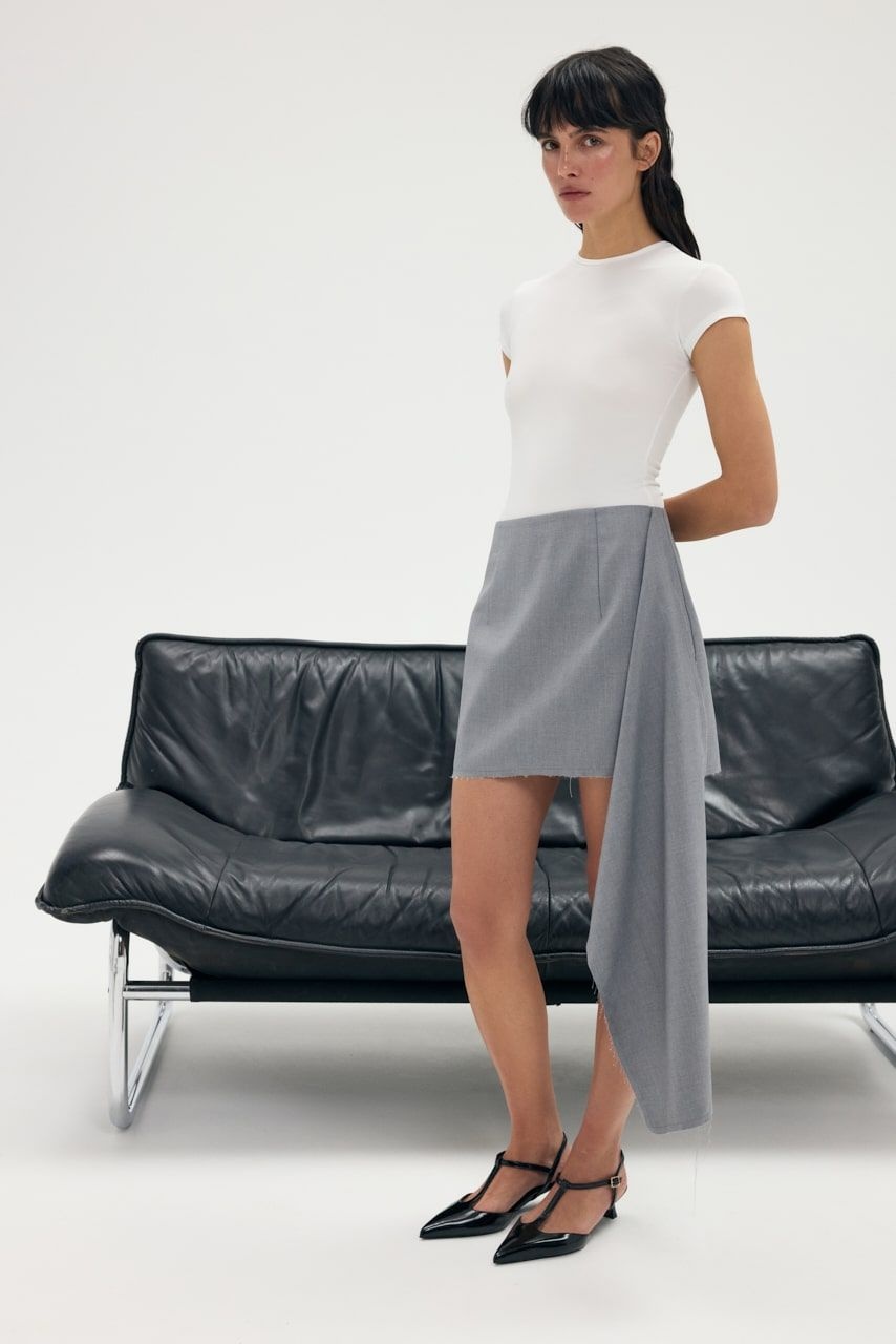 GABI Mini Skirt with Unfinished Hem and Train