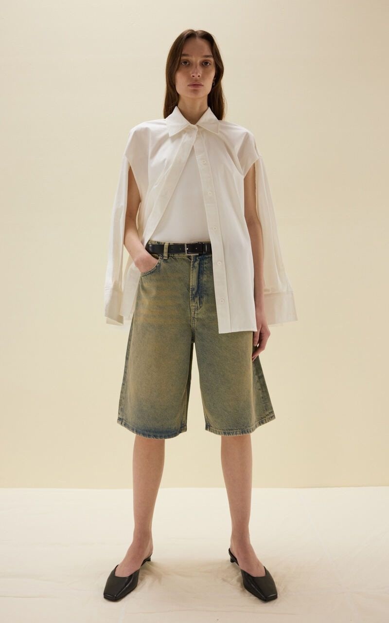 Cropped Denim Bermuda Shorts