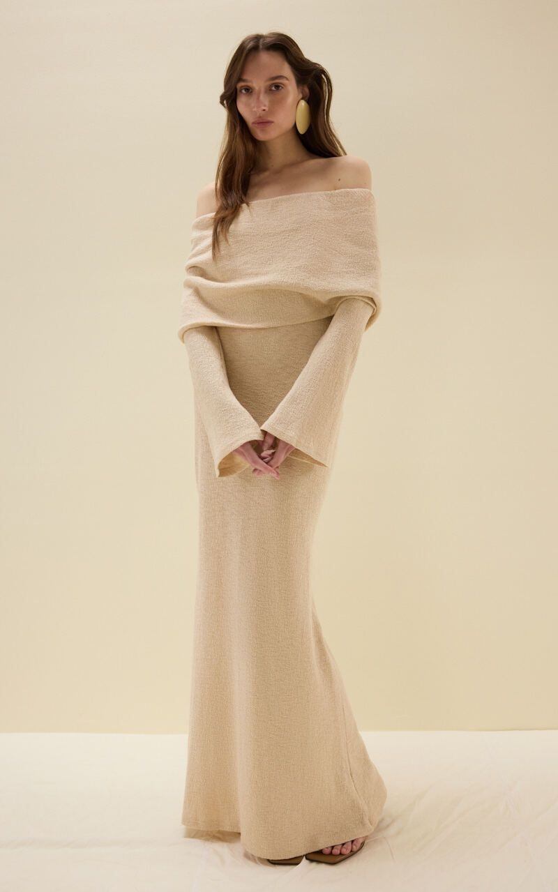 JOSEPHINE Premium Boucle Turn-Down Maxi Dress