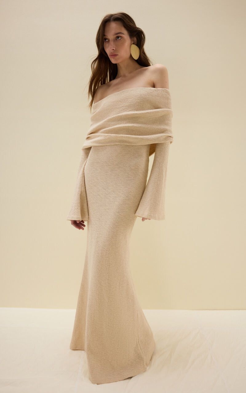JOSEPHINE Premium Boucle Turn-Down Maxi Dress