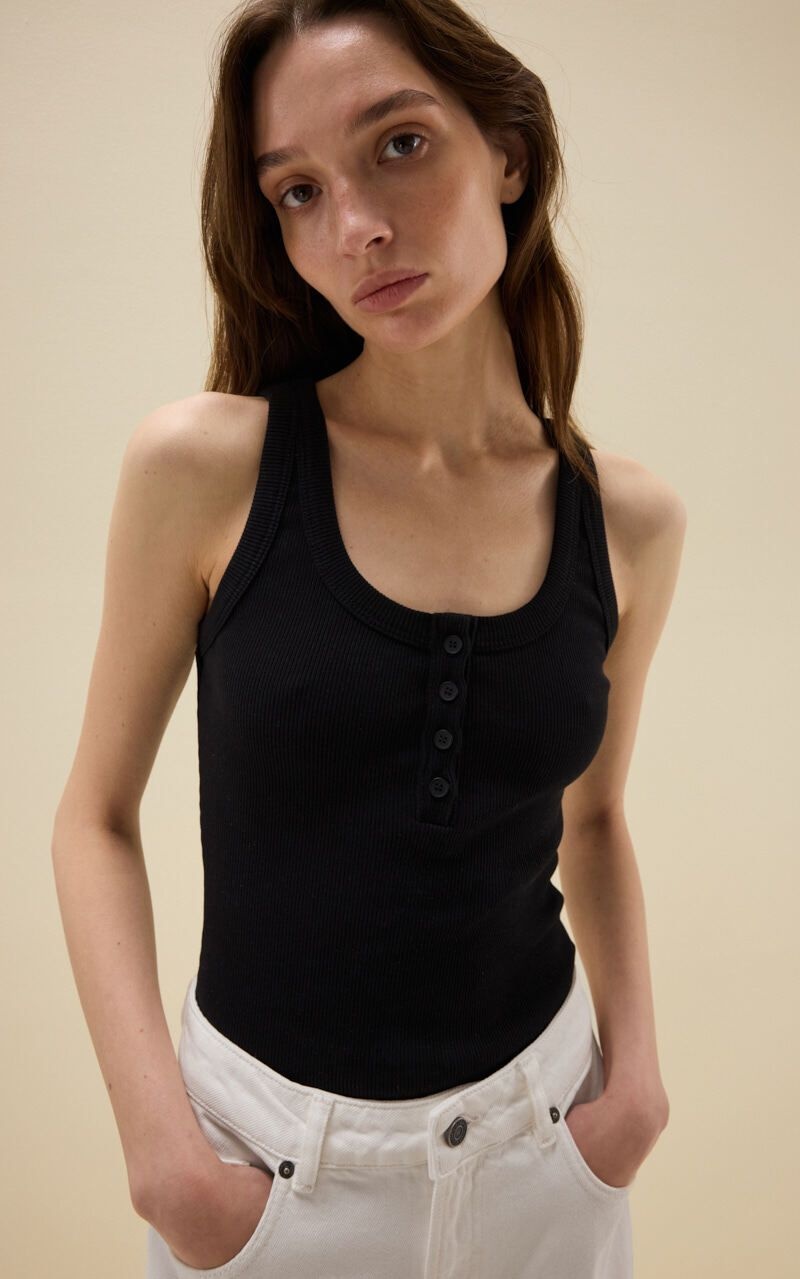 Ribbed Tank Top with Buttons