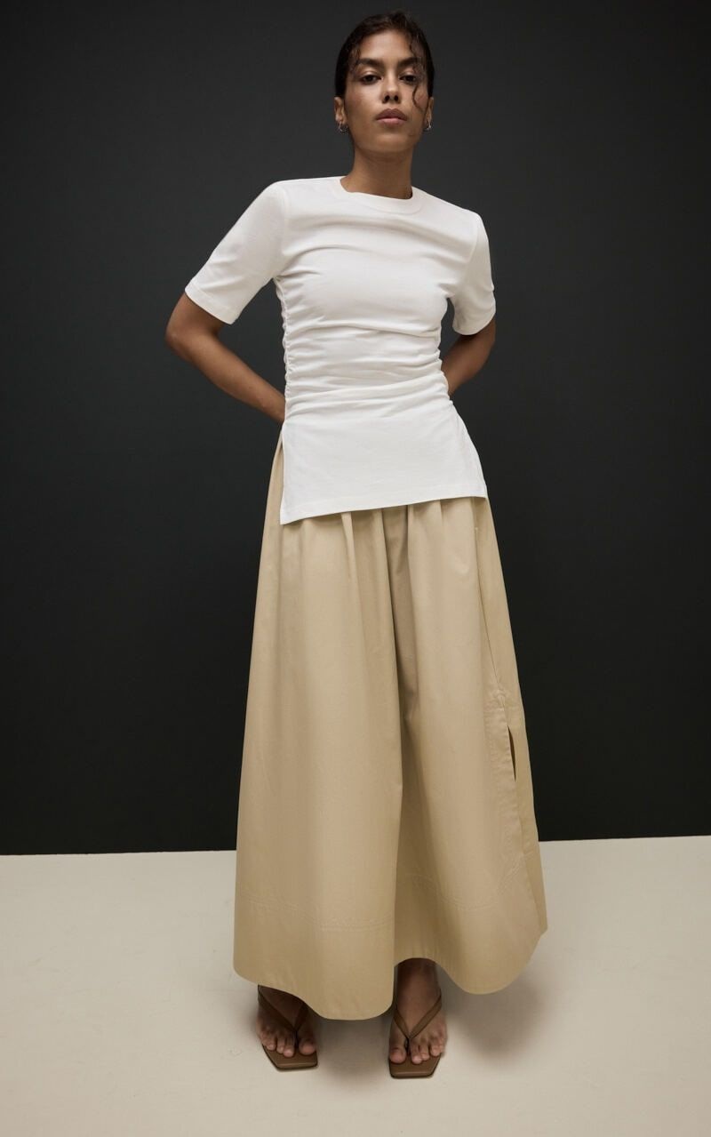 Draped T-shirt with Shoulder Pads