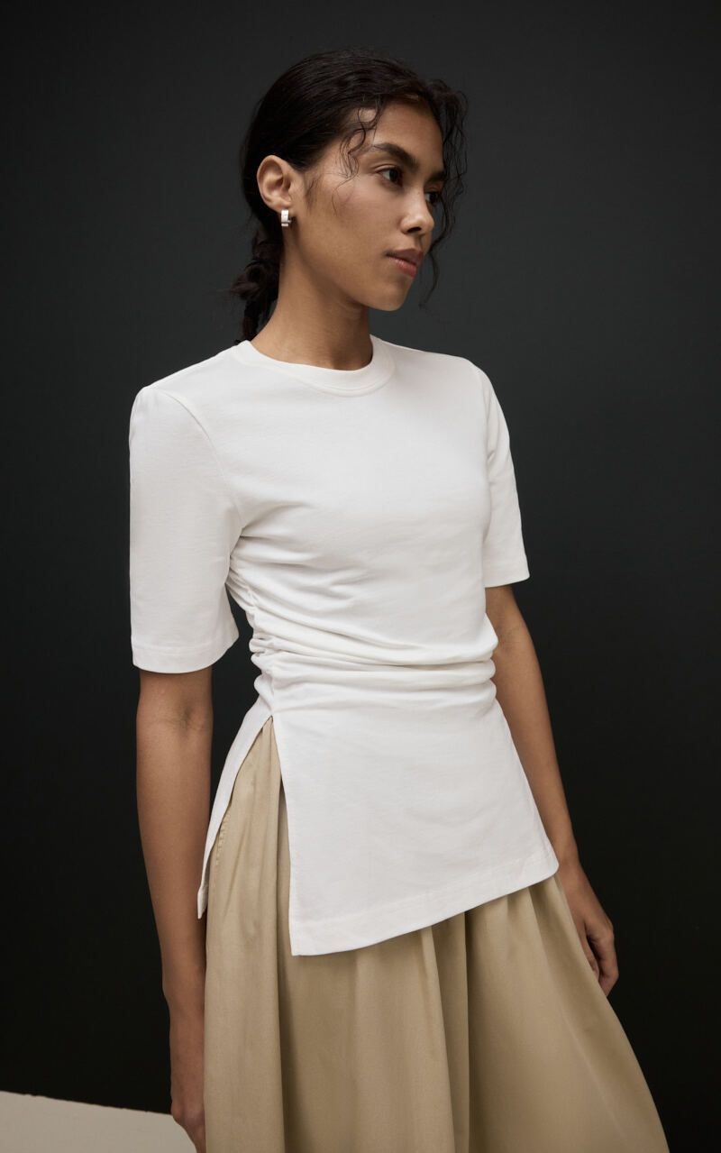 Draped T-shirt with Shoulder Pads