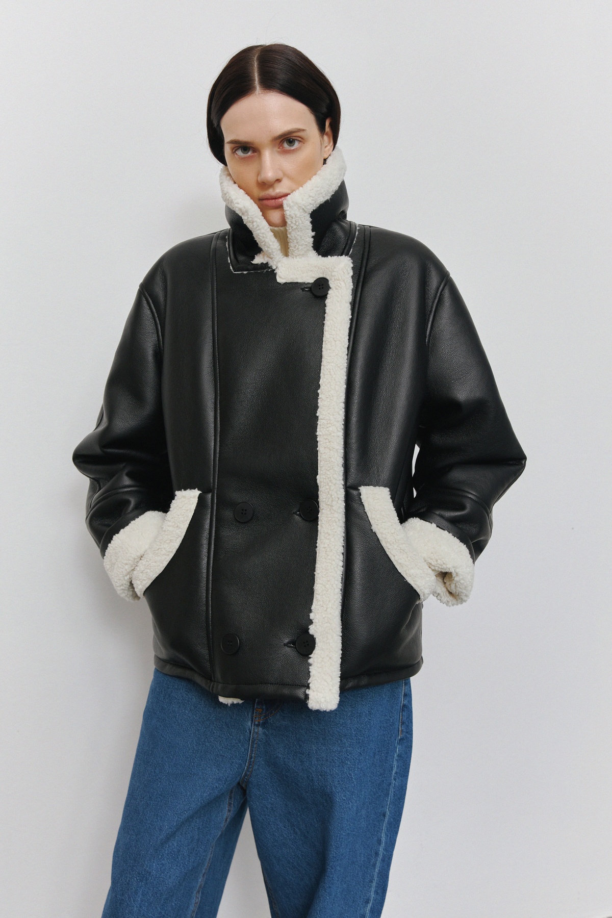 Faux Leather Shearling Coat