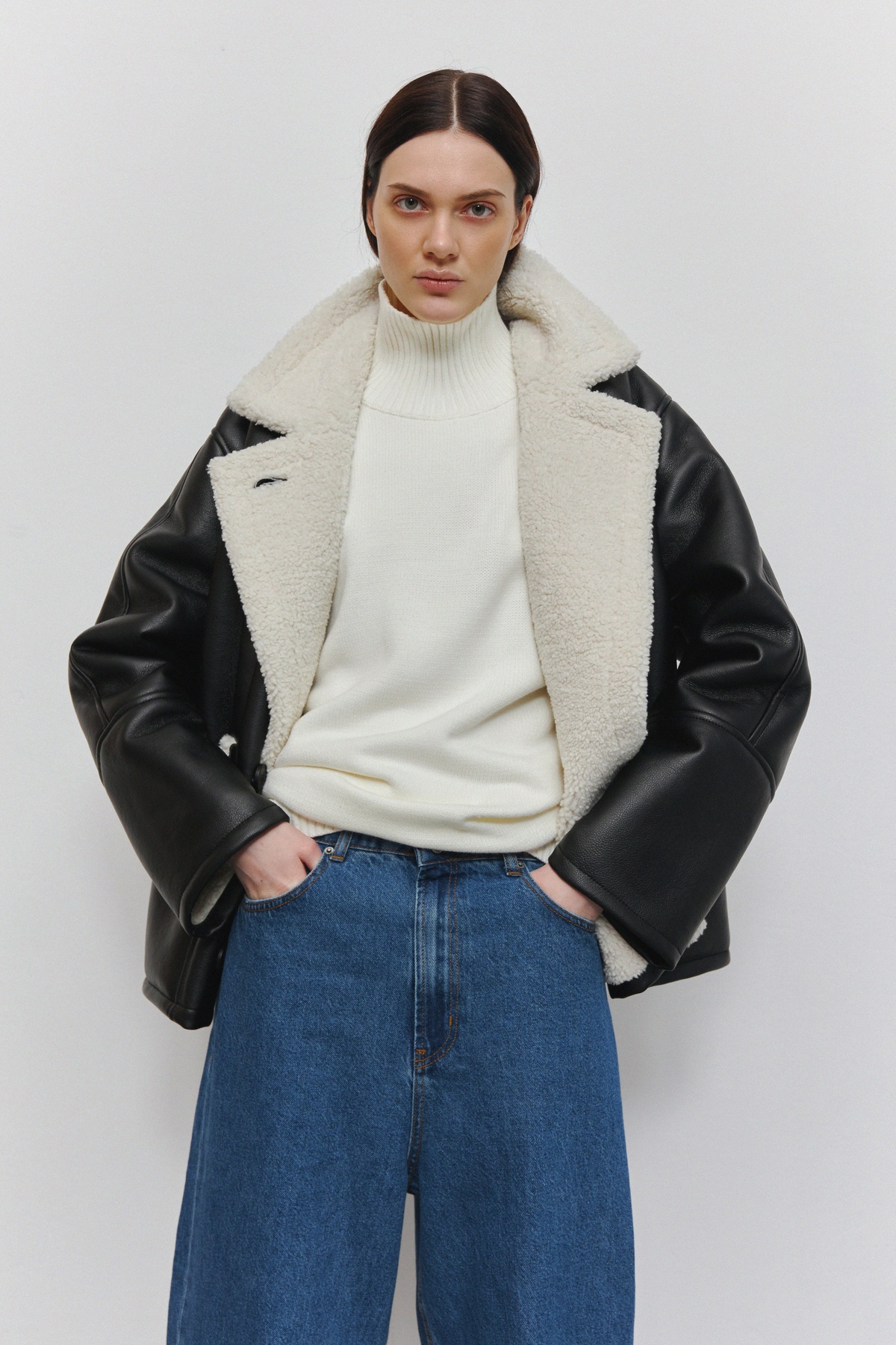 Faux Leather Shearling Coat