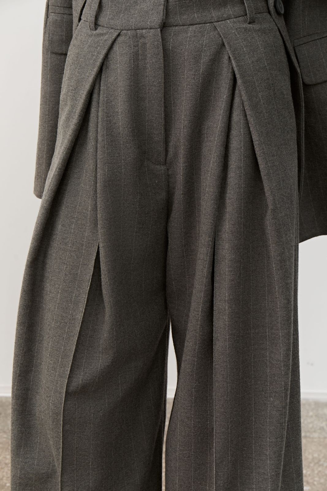 Wool Blend Striped Wide Pants