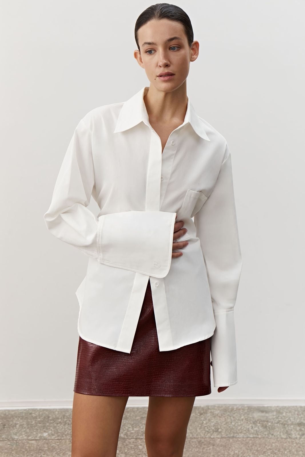 Fitted Shirt with Decorative Tie Belt