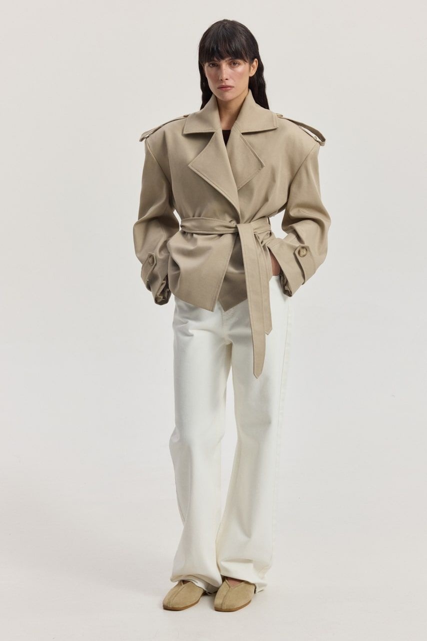 BLANK Cropped Trench Coat with Accent Shoulders