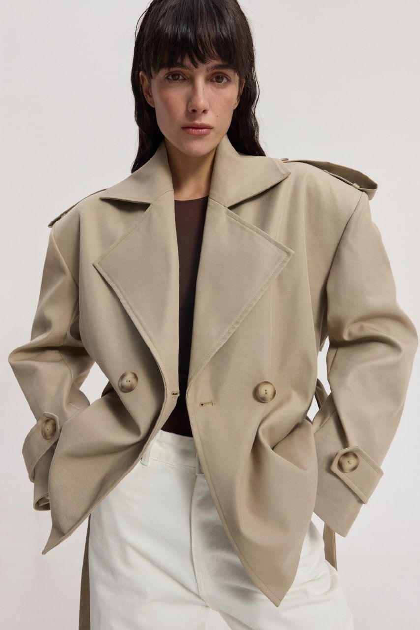 BLANK Cropped Trench Coat with Accent Shoulders